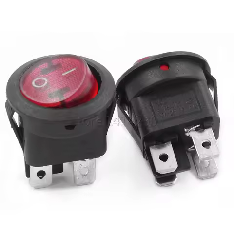 10Pcs 23mm Round Red Light 4 Pin 10A/125V 6A/250V AC 2 Position DPDT ON-OFF KCD1 Rocker Switch Snap-