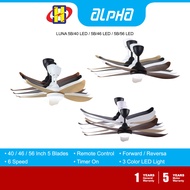 Alpha Ceiling Fan (40 Inch / 46 Inch / 56 Inch) 6-Speed DC Motor Remote Control VANNUS Series Ceiling Fan LUNA 5B LED