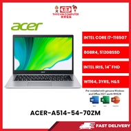 ACER-A514-54-70ZM-GOLD-INTELCOREI7-1165G7,8GBR4,512GBSSD,INTELIRIS,14"FHD,W1164,3YRS,H&S
