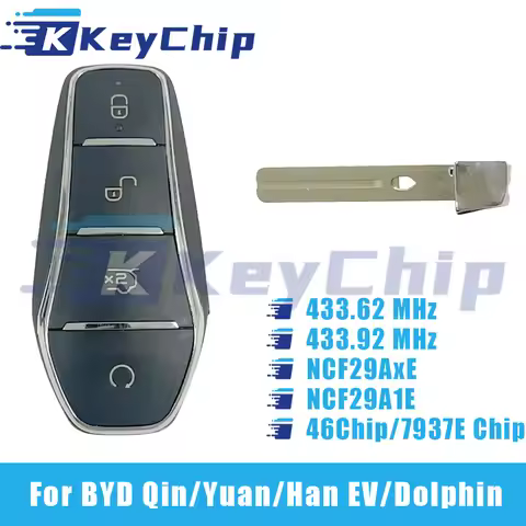 KeyChip Pro For BYD Qin Yuan Qin Plus Han EV Dolphin 4 Buttons Smart Car Key 433.62 MHz 433.92 MHz N