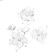 Klip Rambut Set 3 Bunga Putih Manik-manik Kristal Daun Perak Jepit