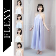 Plain pastel maxi dress with pointed collar open back - silk chiffon material, summer dress - FLEXY design