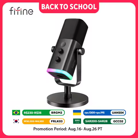 FIFINE USB/XLR Dynamic Microphone with Touch Mute Button,Headphone jack,I/O Controls,for PC PS5/4 mi