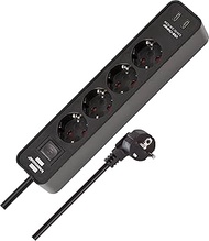 Brennenstuhl Ecolor 4-Way Power Strip with USB Charging Port (Power Strip with 2x USB C, Switch and 