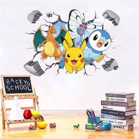 MINISO Cartoon Pokemon Pikachu Anime Movies Wall Stickers For Kid's Rooms Kindergarten Living Room B