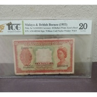1953 MALAYA & BRITISH BORNEO Q.ELIZABETH 10 DOLLARS BANKNOTES TQG20VF.