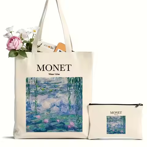 Women Shoulder bag Monet Water Lilies Kawaii Bag Harajuku Shopping Canvas Shopper Bag girl handbag T
