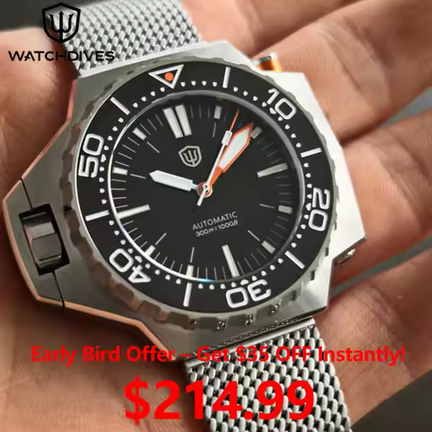 Watchdives WD1968 Stainless Steel Diving Watch PT5004/PT5000 Automatic Movement Watches 90 Click Sap