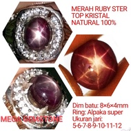 CINCIN BATU PERMATA MERAH RUBY STER CRYSTAL NATURAL