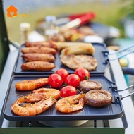 [Nanaaaa] Camping Stovetop Grill Pan BBQ Griddle Pans with Handle Grill Plate Square