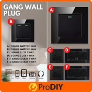 household HOUSEHOLD Gang Wall Plug Dual USB Port Twin Socket Switch 1 Way 13A 250V Matter Black Wall