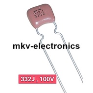 (5 Pieces) 332J 100V Mylar Capacitor (Product Code M01310)