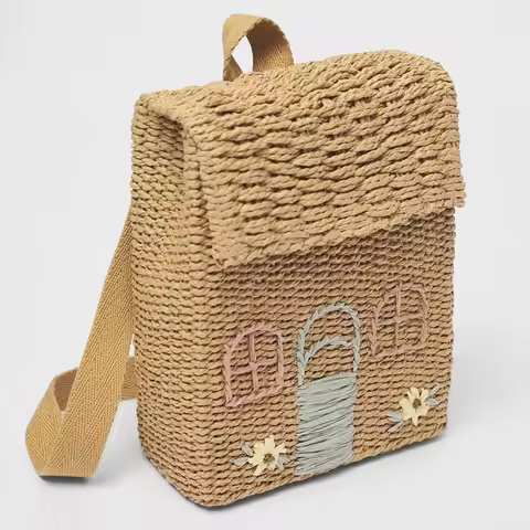 Double Shoulder Straw Woven Bag Children Backpack Straw Woven Bag Student School Bag Personality Han