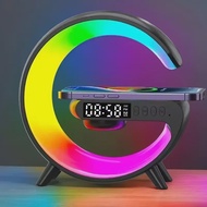 ที่ชาร์จไร้สายแท่นวางไฟ RGB นาฬิกาปลุกลำโพงบลูทูธสำหรับ iPhone Samsung Xiaomi หูฟังชาร์จเร็วแท่นชาร์