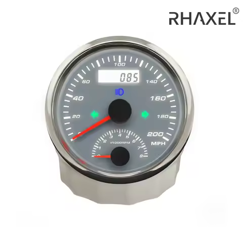 RHAXEL 85mm 125 200 km/h MPH GPS Speedometer Tachometer 4K 8K RPM GPS Antenna Mileage Amber Backligh
