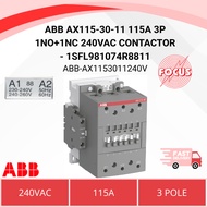 ABB AX115-30-11 115A 3P 1NO+1NC 240VAC CONTACTOR - 1SFL981074R8811
