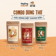 Combo dùng thử các dòng Bột cacao sữa - Classic 80g Bold 80g Sữa dừa 80g - Heyday cacao
