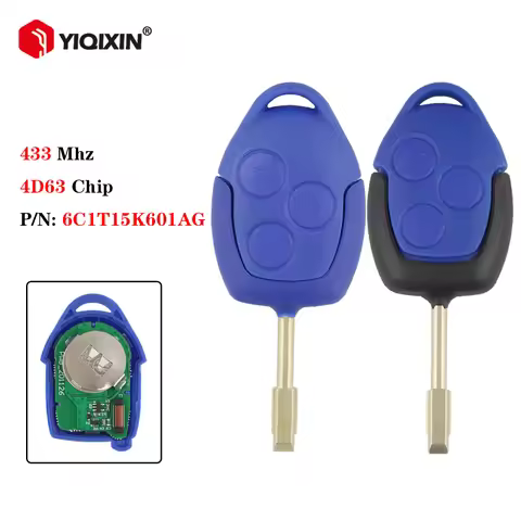 YIQIXIN 3 Button 433Mhz 4D63 Car Remote Key For Ford Transit WM VM 2006-2014 P/N: 6C1T15K601AG With 