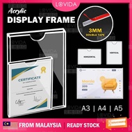 LOVIDA Transparent Acrylic Frame Poster Certificate Advertisement Photo Display Notice Wall Bingkai 