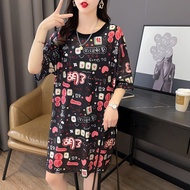 A- line Dress Round Neck Loose Mid-length Ice Silk Breathable Mahjong Bet Win Toa字连衣裙圆领宽松中长款冰丝透气麻将逢赌