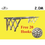 HOMEBY【3 BAR/ 4 BAR】2.0M Stainless Steel Wall-Mounted Retractable Cloth Hanger / Indoor Outdoor Hang
