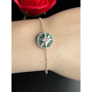 Silver bracelet engraved with Ag925 and full brand, 3 steps long, 15 - 16.5 - 18 cm, face with blue 