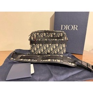 『寬寬二手』 DIOR Safari 郵差包 斜背包 黑色 老花 帆布 皮革