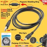 Mini USB Camera Data Cable 5pin Charger Cable ±1.5M Canon EOS DSLR 550D 600D 650D 700D 750D 760D 800D 850D 1000D 1100D 1200D 1300D 1500D 4000D 3000D 60D 70D 77D 80D 90D 5D 5D3 5DII 5D3 6D 7D 7dii 6DII 100D 200D PowerShot IXUS EOS-M M3 M10 M100 2000D