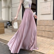 拖地超長裙女氣質絕美褶皺半身裙夏季新款垂感順滑緞面大擺百褶裙