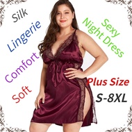 Pakaian Tidur Saiz Besar Seksi Baju Tidur Plus Size Lingerie Pajamas Sleepwear Nightwear Night Dress Silk大码胖MM蕾丝吊带性感睡衣裙