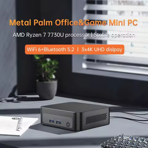 Topton Metal Palm Gaming Mini PC AMD Ryzen R5 7530U 7 7730U 5825U 5800U Office PC Mini Computer NVMe