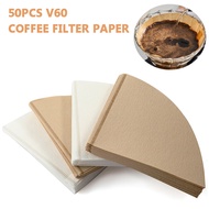 กระดาษกรอง V2 V1กระดาษกรองกาแฟ V60 50ชิ้นกระดาษกรองเครื่องชงกาแฟทรงกรวยทำด้วยมือสำหรับใช้ในครัวเรือน