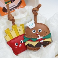 Handcrafted Fries & Burger Charm - Fries Bag Charm & Burger Keychain & Burger Bag Charm & Leather Ha