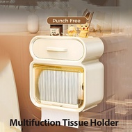 Tissue Holder Wall-mounted Paper Roll Storage Box with Drawer Multifunction Container for Toilet Bat