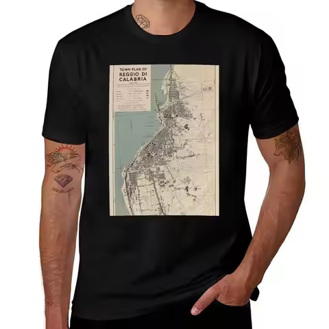 Vintage Reggio Calabria Italy Map (1943) T-Shirt Holiday Vacation Tee Shirt T-Shirt