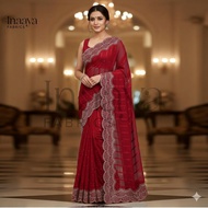 Stone Work Chiffon Georgette Material Saree Unstitched