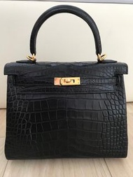 Hermes Kelly 25 黑金 霧面鱷