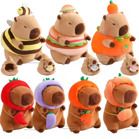 Cosplay Bee Capybara Hamburger Cloth Capibara PLushie Stuffed Vegetable Pumpkin Carrot Peppers Eggpl
