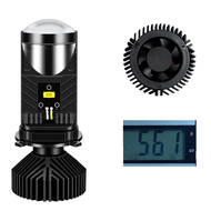 2 PCS Y9 H4 LED Projector Headlight Projector Lens Black with Fan Cooling Automobile Hi Lo Beam Bulb