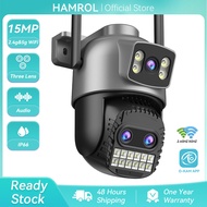 Hamrol 15MP Three Lens PTZ WiFi Camera 10X Zoom 5G&2.4GHz Human Tracking Outdoor Waterproof Wireless