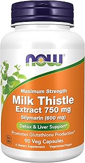 NOW Supplements, Milk Thistle Extract, Extra Strength 750 mg, Silymarin 600mg, 90 Veg Capsules