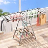 Stainless Steel Laundry Rack Foldable Air a Quilt Wing Type Multi-Bar Indoor Balcony Home Clothes for Babies Hanger Air