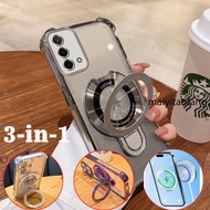 [3 in 1]Case for OPPO A74 4g oppo a95 oppo a74 5g Shockproof  Mirror Stand Anti-Fall Plating Soft Ph