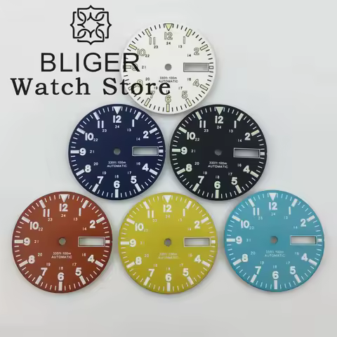 BLIGER NH36 Watch Dial 28.8mm Week date window Dial Green Luminous Watch Face Modified Watch Accesso