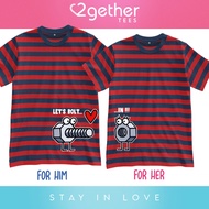 2GETHER TEES Couple Shirts STriped Graphic Print Men and Women Tees Spoof Shirt