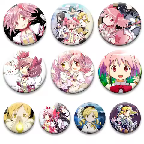 Kaname Madoka,Akemi Homura,Tomoe Mami,Magica Brooches Cute Cartoon Gril Badge Bag Decor Round Anime