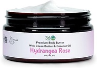 360Feel Hydrangea Rose Body Butter - Cocoa &amp; Shea Butter - Coconut &amp; Olive Oil - Plant-based Formula - Nourishing Moisturizer for Sensitive Skin - Non-greasy Daily Skincare