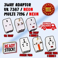 3 Way Adaptor / 3Way Adaptor UK 7387 NEON / Multi way Adaptor 7196 NEON/ 13A Plug Socket / 3way 3pin