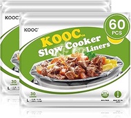 KOOC Slow Cooker Liners 13x21 inch 60 Count Large Size Disposable Pot Liners Cooking Bags Fit 3QT to