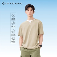 GIORDANO Men T-Shirts Ice Cooling Fake 2-Piece Tee V Cut Crewneck Short Sleeve Summer Simple Fashion